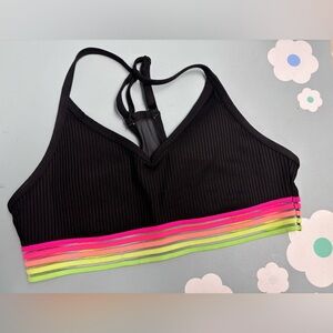 Pink Sports Bra Black w Neon Yellow & Pink Band sz Small